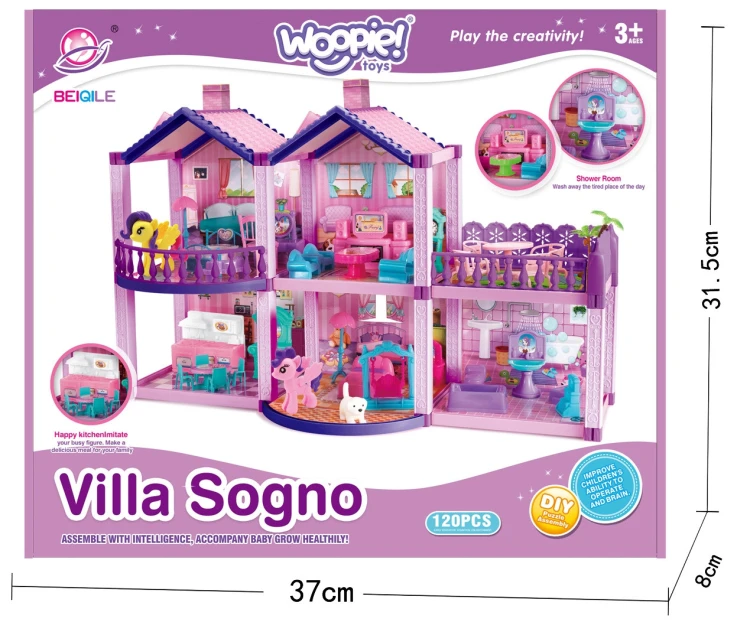 Scena zabawy z kucykami PONY FANTASY WOOPIE — figurki ustawione przy stoliku i huśtawce