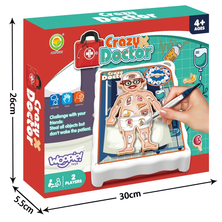 Fragment instrukcji gry Szalony Lekarz WOOPIE — ilustracje i opis zasad rozgrywki w zbliżeniu