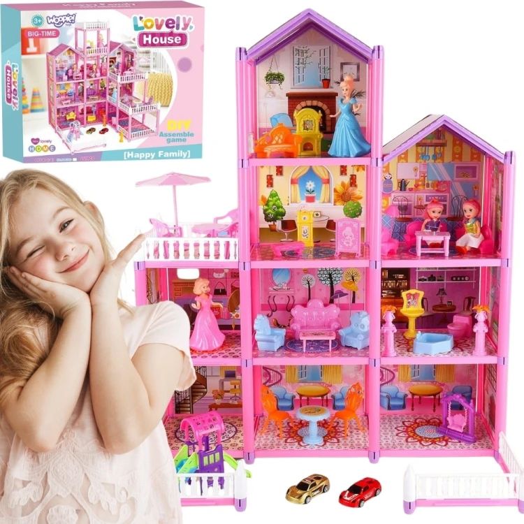 Domek dla lalek WOOPIE Mega Willa LOVELY HOUSE 194 el. — frontowy widok z otwartą fasadą