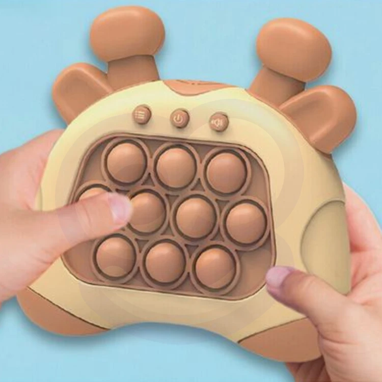 Widok z przodu żyrafki POP IT WOOPIE — panel z wypustkami do naciskania i ergonomiczny kształt