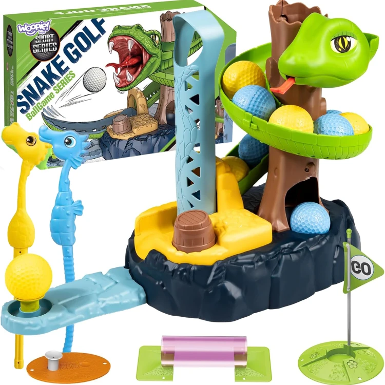 WOOPIE Mini Golf SNAKE GOLF — rodzinny zestaw zręcznościowy z modułowym torem, widok z przodu