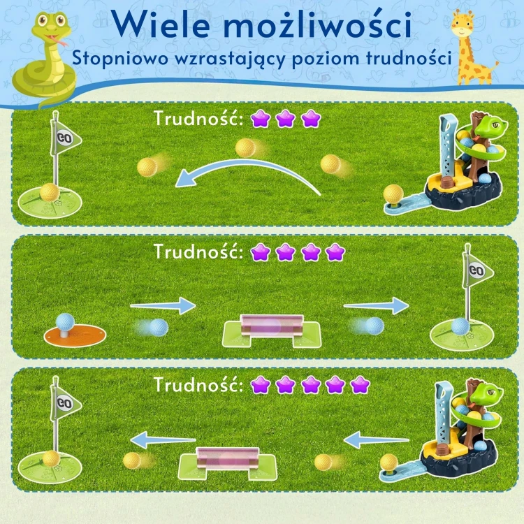 Zbliżenie na elementy toru Mini Golf WOOPIE — łączenia modułów i ścieżka gry widoczne z bliska