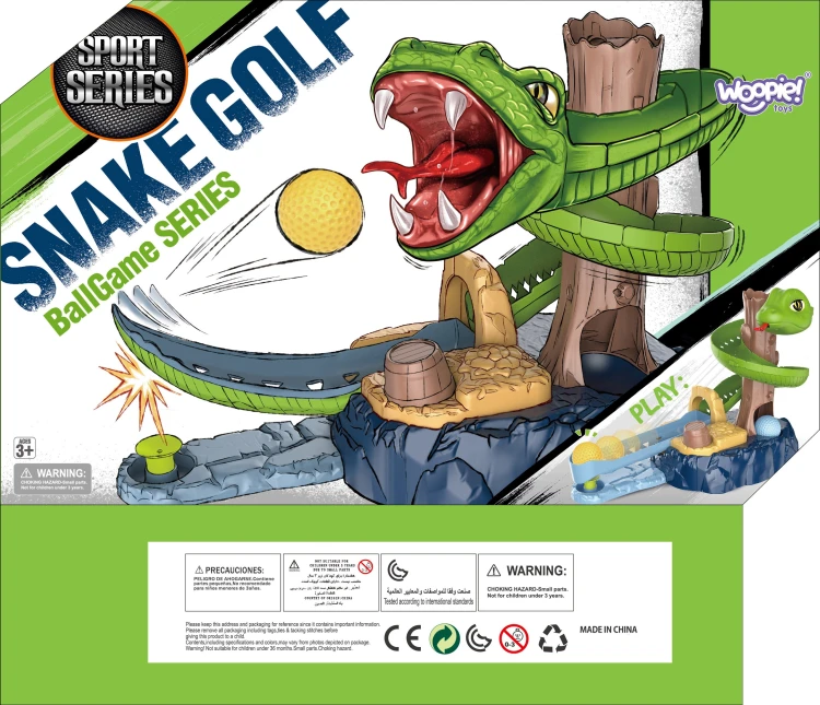 Komplet elementów SNAKE GOLF WOOPIE ułożony obok siebie — moduły toru pokazane w pełnym zestawie