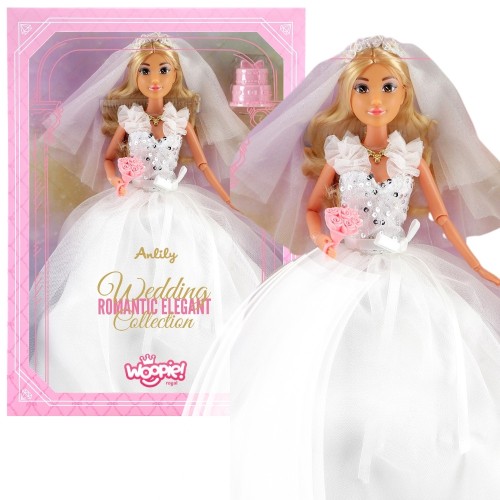 Lalka Lily 30 cm WOOPIE ROYAL w białej sukni ślubnej z welonem, stojąca na jasnym tle