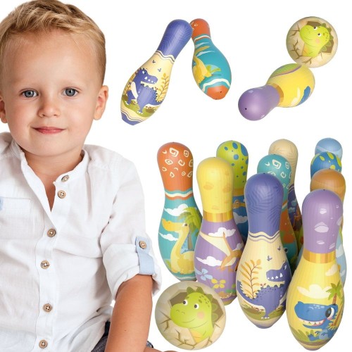 Kręgle miękkie Soft Dinozaury WOOPIE — kolorowy zestaw zręcznościowy 12 elementów idealny na prezent rodzinny