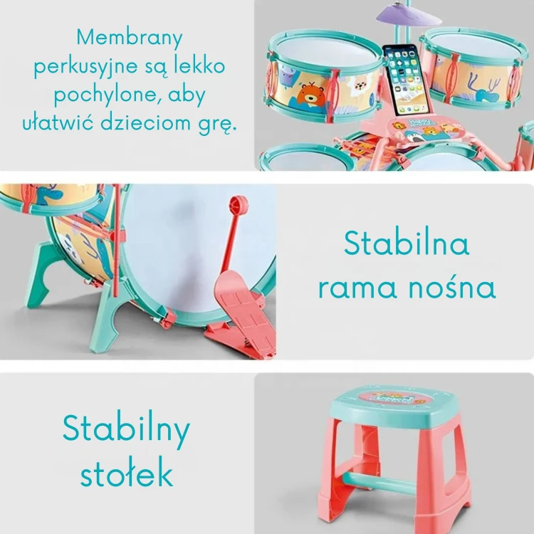 Spód i stabilizacja perkusji WOOPIE — widoczne nóżki i konstrukcja podstawy instrumentu