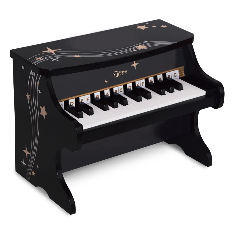 Profil pianinka w czarnym lakierze — widoczna boczna obudowa i nóżki instrumentu CLASSIC WORLD