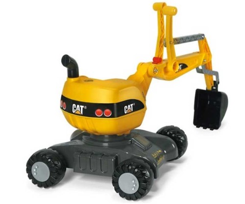 Bok koparki RollyDigger Rolly Toys — obrotowe ramię i łyżka w zbliżeniu, stabilna konstrukcja jeździka