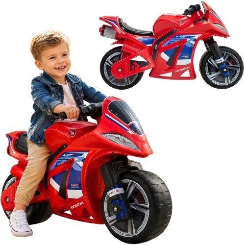 Jeździk motor biegowy INJUSA Honda CBR Fireblade — widok z przodu z kierownicą, siedzeniem i kołami