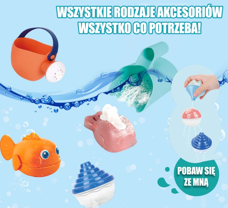 Przykład zabawy przy stoliku wodnym WOOPIE — małe ręce przesypują piasek i przelewają wodę
