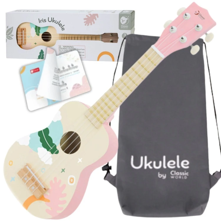 CLASSIC WORLD drewniane ukulele dla dzieci w różowym wykończeniu — widok całego instrumentu