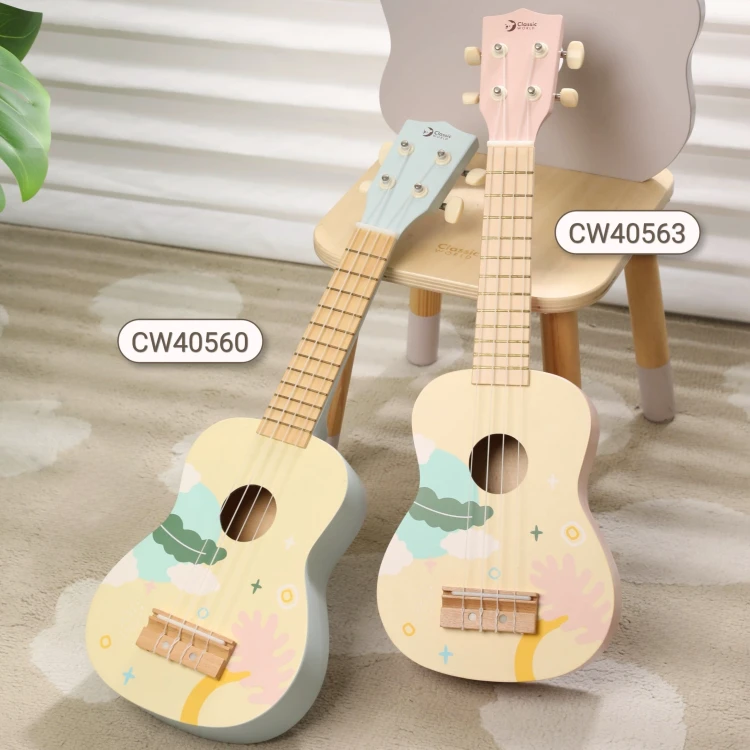 Przekrój pudła rezonansowego ukulele dla dzieci — otwór rezonansowy i głębia brzmienia widoczna z bliska