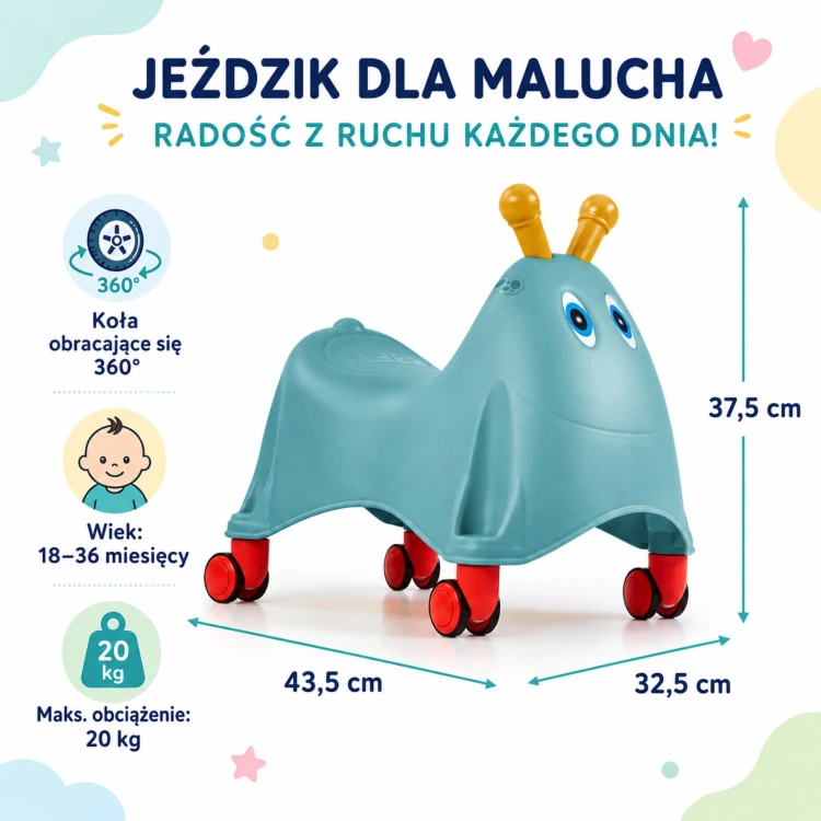 Kompletne ujęcie jeździka FEBER Casual z wszystkich stron — pokaz całego kształtu i proporcji