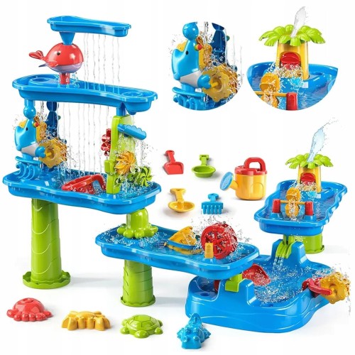 Ogromny Aquapark Stolik Wodny 6w1 WOOPIE — modułowy zestaw z wodospadem i piaskownicą do zabawy