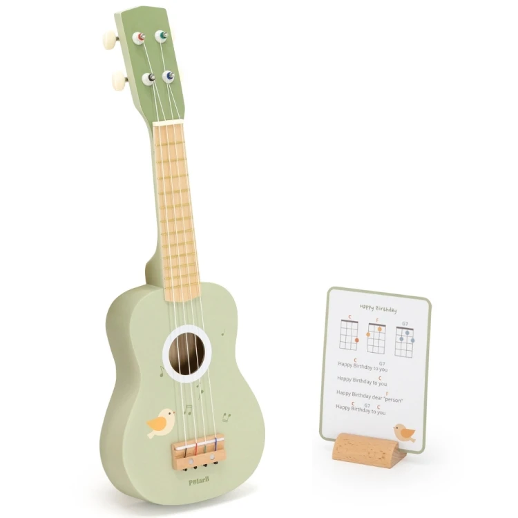 Zbliżenie na dekorację nut na pudle rezonansowym ukulele Viga — widoczne detale i faktura lakieru