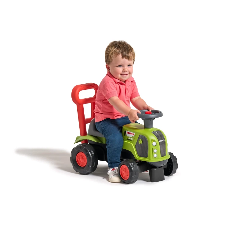 FALK jeździk traktor Pchacz Baby Claas Arion 470 — widok całego pojazdu z kabiną i klaksonem