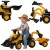 Jeździk Traktor JCB FALK z przyczepą i łopatką — widok 3/4 ukazujący całą konstrukcję i kolorystykę
