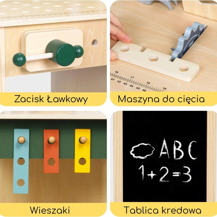 Zbliżenie na kolorowe śruby i nakrętki zestawu WOOPIE GREEN — drewniane elementy STEM