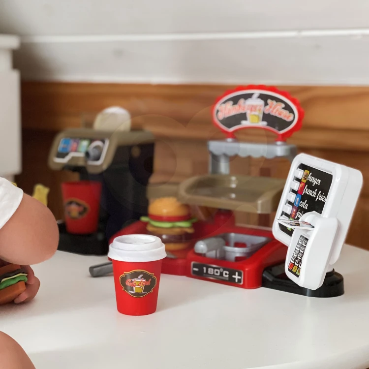 Przedni panel kasy WOOPIE Fast Food XXL — kolorowy szyld i duże przyciski dla łatwej zabawy dzieci