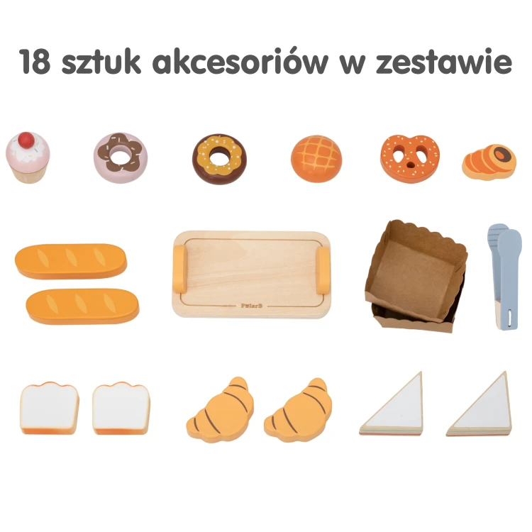 Komplet elementów VIGA 16el. — wszystkie wypieki i dodatki ułożone obok drewnianego straganu