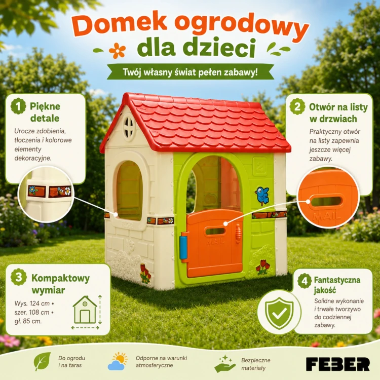 Detal wnętrza domku Fantasy marki FEBER — ujęcie pokazuje przestrzeń zabawy i rozmieszczenie elementów