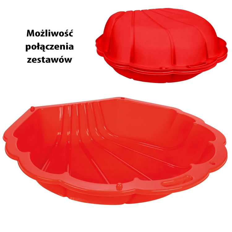 Basen muszelka WOOPIE ustawiony w ogrodzie — pokaz sposobu użycia na trawie z zabawkami obok