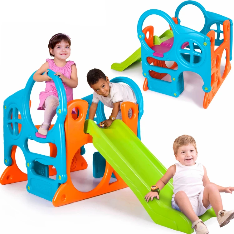 Duży Plac Zabaw Activity Center FEBER — zjeżdżalnia 100 cm z ścianką wspinaczkową i kolorowymi kształtami do zabawy