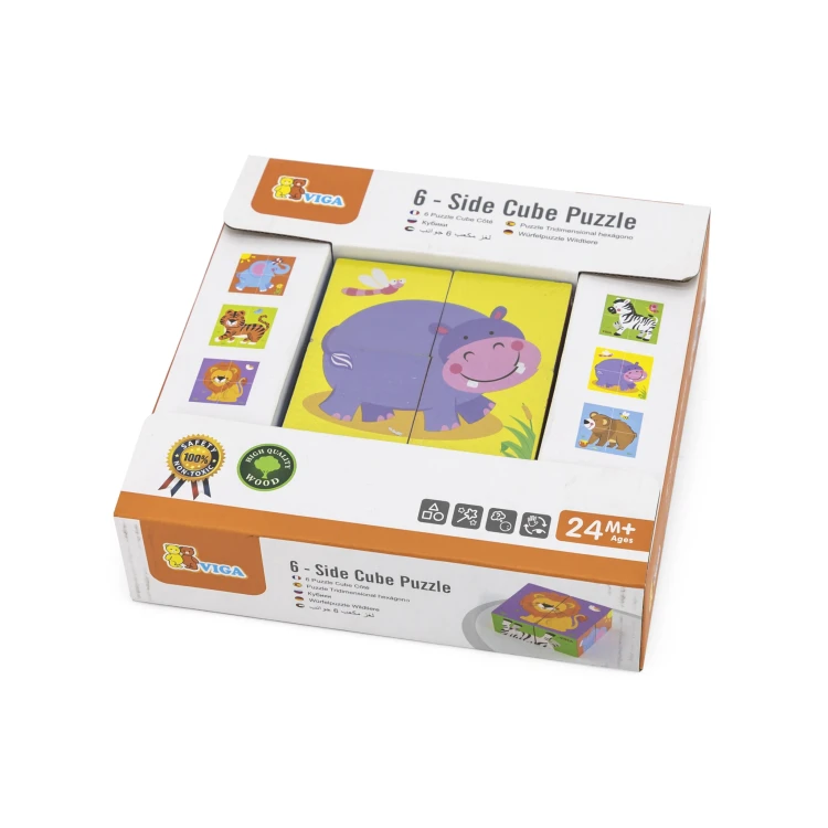 Zbliżenie na elementy drewnianej układanki Zoo Puzzle z motywem dzikich zwierząt