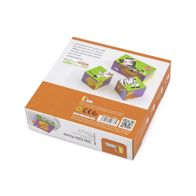 Dziecko układające drewniane klocki Zoo Puzzle 4 klocki z ilustracjami zwierząt
