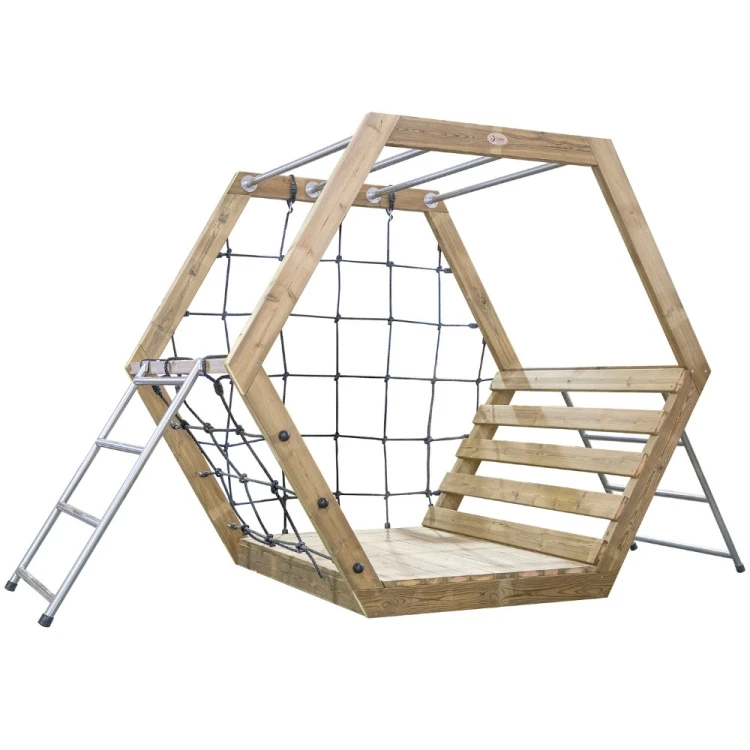 Drewniany plac zabaw XXL CLASSIC WORLD EDU — heksagonalny zestaw do wspinaczki z drabinką