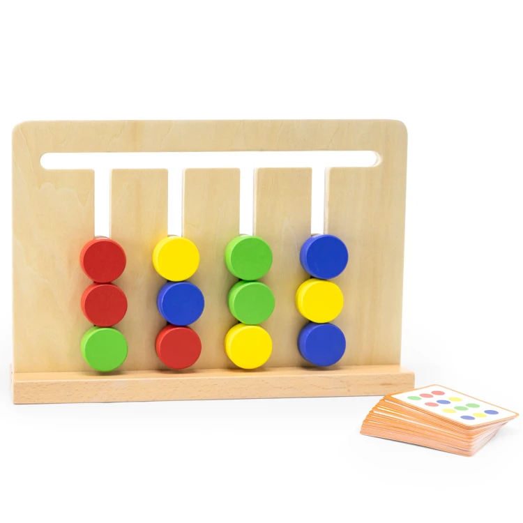 Detal malowanych symboli na figurach — wyraźna faktura drewna w sorterze Montessori VIGA