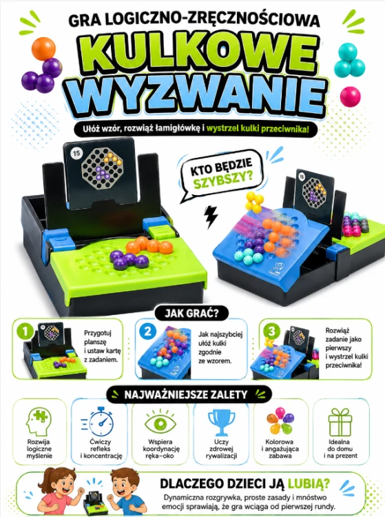 Zestaw WOOPIE IQ rozłożony na stole — wszystkie części widoczne na jasnym tle, gotowe do treningu mózgu