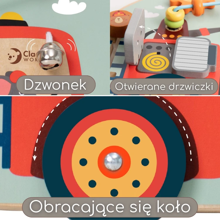 Zbliżenie na panel z blokadami i zapięciami — detal funkcji edukacyjnych tablicy CLASSIC WORLD