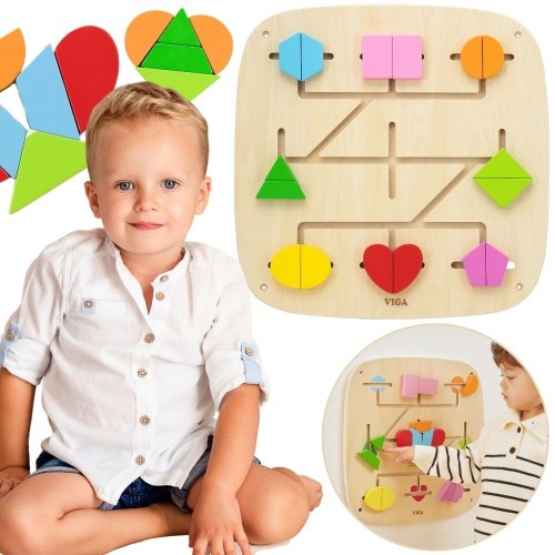Drewniana tablica manipulacyjna Viga — ścienna edukacyjna tablica w stylu Montessori z kolorowymi kształtami