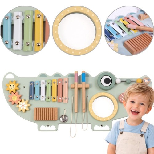 Drewniana tablica manipulacyjna Krokodyl TOOKY TOY — frontalny widok z ruchomymi elementami i kolorami