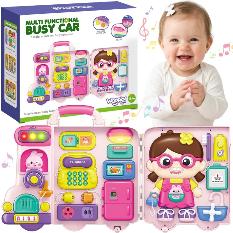 Interaktywna tablica manipulacyjna Busy Car Woopie Baby w kształcie ciężarówki z uchwytem do przenoszenia