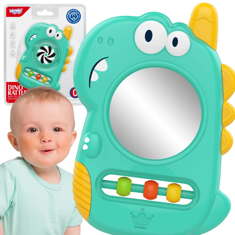 Zabawka sensoryczna 3w1 WOOPIE Baby gryzak lusterko Dino w kolorach dla niemowląt