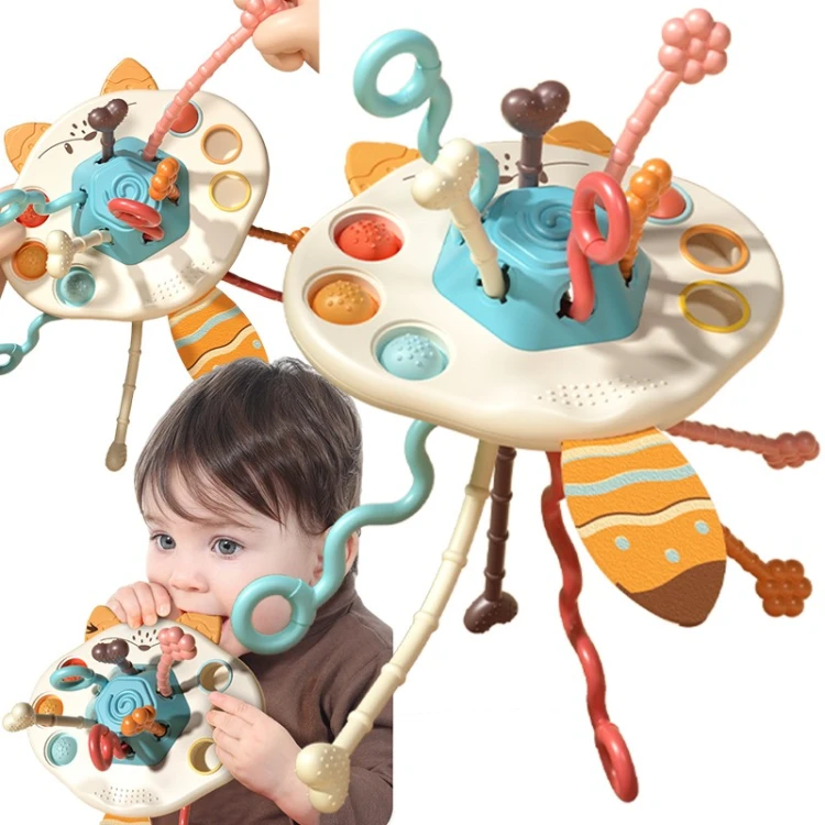 Wielofunkcyjny lis WOOPIE BABY 88 — sensoryczna zabawka Montessori z grzechotką i wygodnym gryzakiem do rączek
