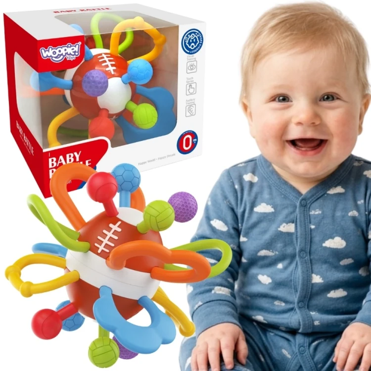Kolorowa grzechotka sensoryczna WOOPIE Baby w kształcie piłki dla niemowląt