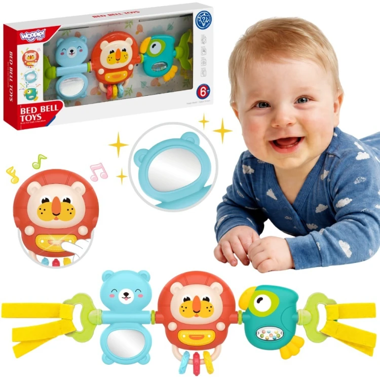 Zawieszka sensoryczna Woopie Baby z lusterkiem i grzechotką w kolorowym panelu