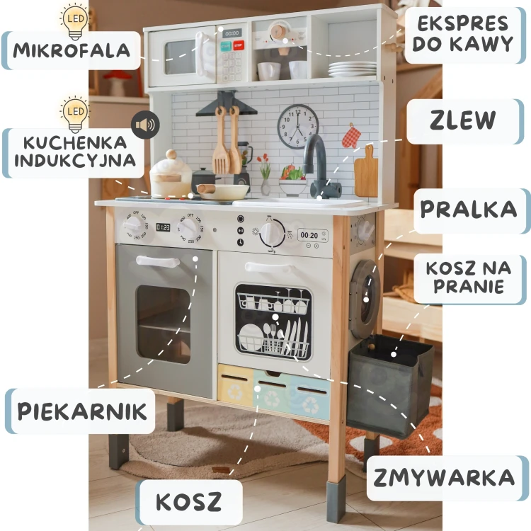 Zlew i kran w kuchni WOOPIE GREEN — widok z boku, metaliczny kran i miejsce do mycia naczyń