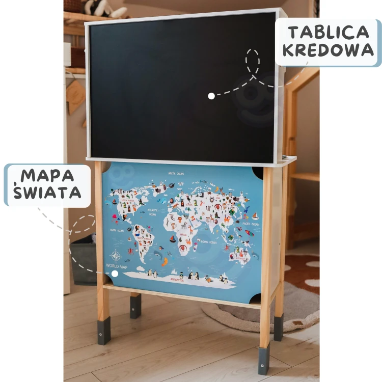 Otwierane drzwiczki piekarnika w kuchni WOOPIE GREEN — półka i schowek pod piekarnikiem w detalach