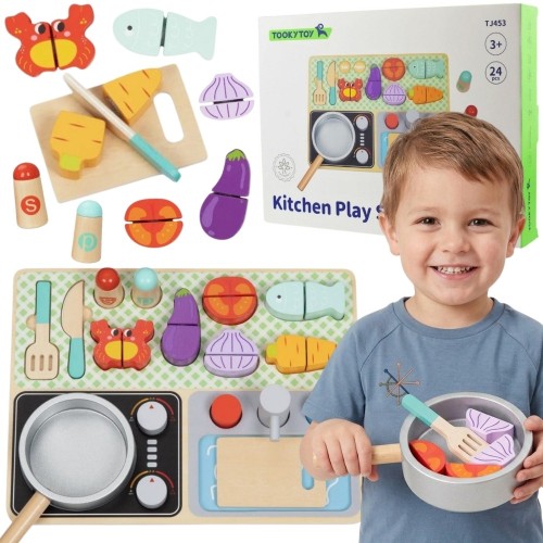 TOOKY TOY Drewniana kuchnia z akcesoriami – mały kucharz
