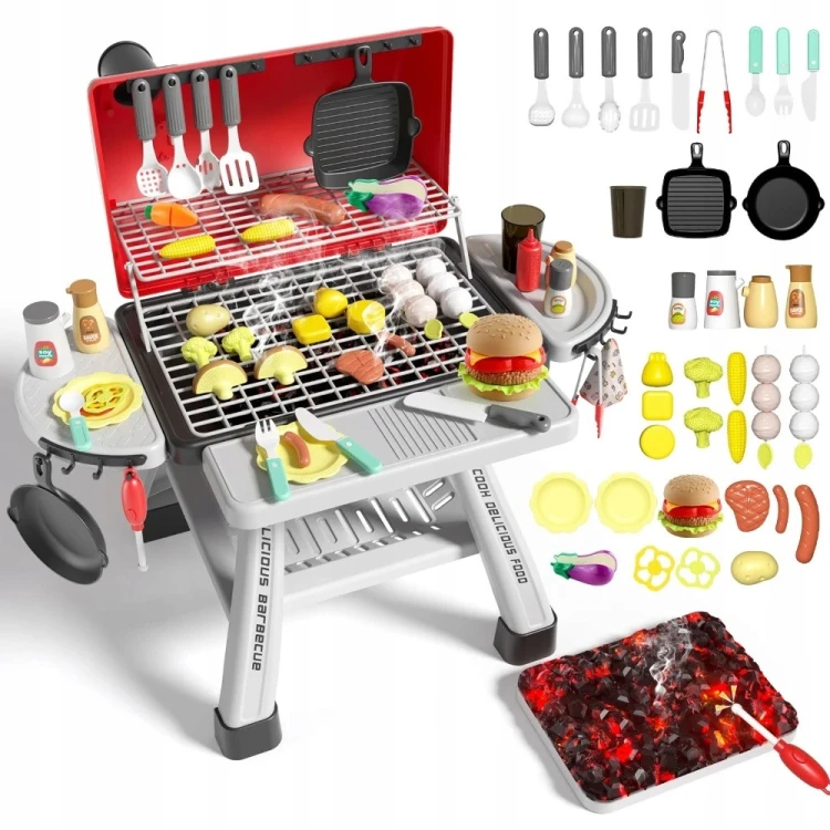 WOOPIE Grill Barbecue interaktywna kuchnia ogrodowa 48 z LED i parą — frontalny widok zestawu XL 41 el.