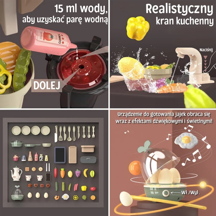 Widok na blat kuchenny WOOPIE — płyta grzewcza, miejsce do serwowania potraw i praktyczne rozwiązania
