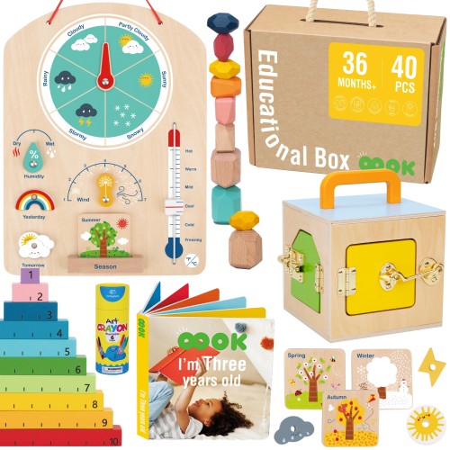Tooky Toy edukacyjne pudełko Montessori 6w1 — zamknięty zestaw do nauki liczb i tablicy pogody