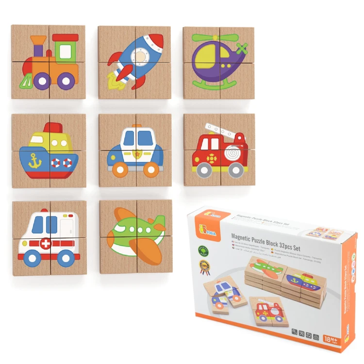 Połączone elementy tworzą komplet pojazdów — magnetyczne puzzle Viga prezentują funkcjonalne dopasowanie części