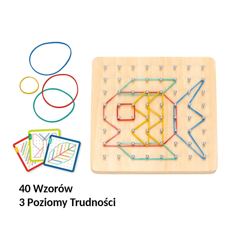 Wnętrze pudełka z elementami układanki WOOPIE — przechowywanie wszystkich 69 części w zestawie