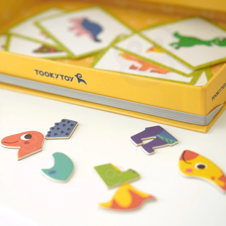Instrukcja krok po kroku pokazująca układanie dinozaurów — schematy i propozycje układu TOOKY TOY