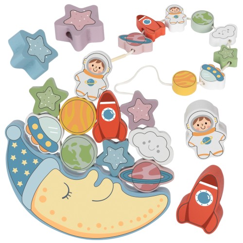 Balansująca układanka Kosmiczny Śpiący Księżyc TOOKY TOY — drewniana nawlekanka Montessori do zabawy